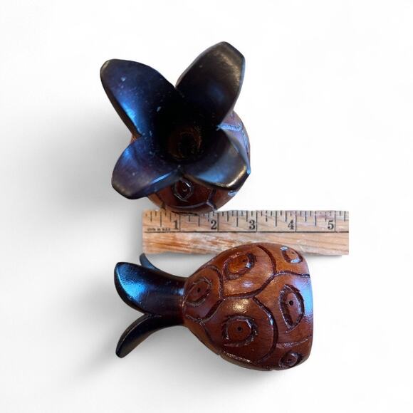 Vintage Hand Carved Pineapples Candle Holders Decor Unique Cute Gift Tablescape - Picture 3 of 4